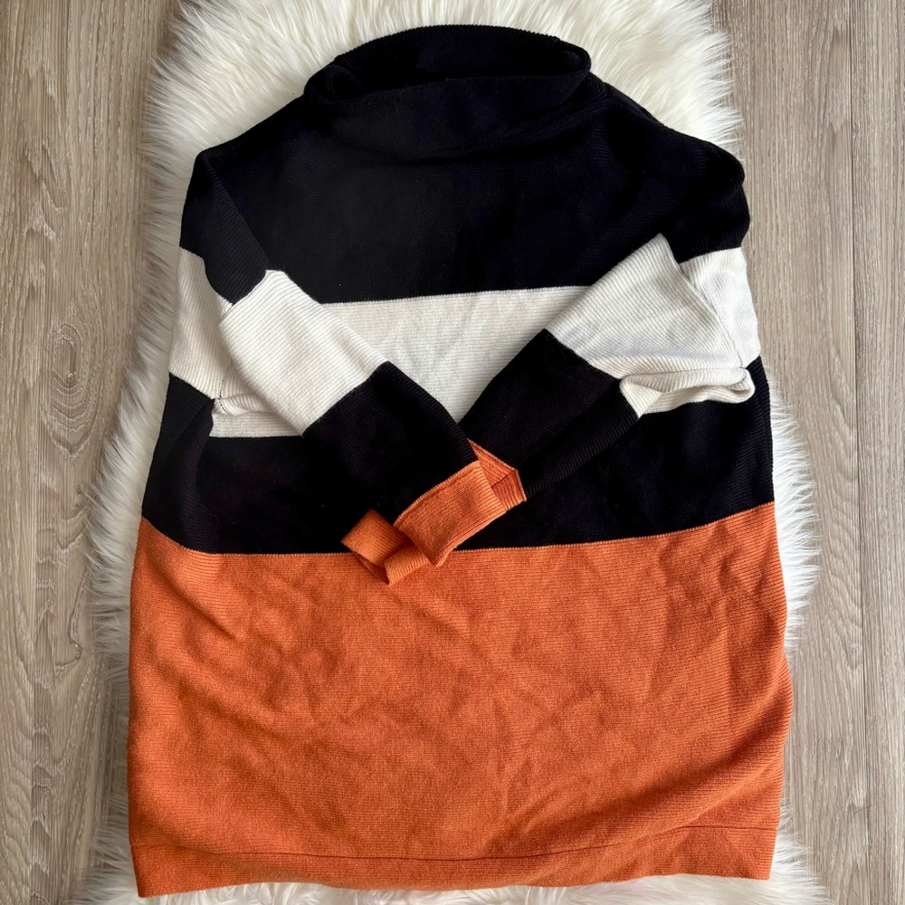Colorblock Turtleneck Sweater - Black, White, and Orange